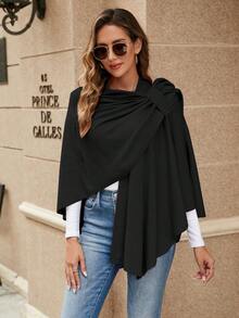 1 件女士优雅不对称双面可调节扣软针织“斗篷”披肩，多功能办公/旅行配件，春/秋/冬 - 彩色 - 查看 12
