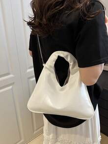 Nouveau sac bandoulière à chaîne de couleur unie , polyvalent, simple et élégant en forme de croissant. Sac à main pour femmes convenant pour le shopping, les portefeuilles, les jeunes femmes, les étudiantes et les cols blancs. Très adapté pour les bureaux, les universités, le travail, les affaires, les déplacements, les activités extérieures, les voyages et les sorties - Blanc - Voir 5