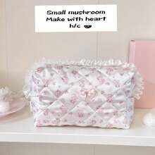 1 高端奢华可爱立体蝴蝶结蕾丝收纳篮和化妆包，带粉色小猫图案和粉色小花图案，多种图案合一，桌面杂物收纳篮，口红化妆刷护肤品收纳篮，桌面摆件 - 彩色 - 查看 10