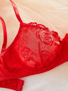 Gorgeous Rose Lace Red Lingerie Set, Sexy Spring Style, Rave - Red - View 4