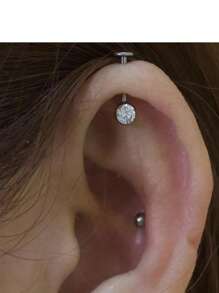 1 pieza Pendiente de cartílago con rosca interna, joya corporal con piercing de titanio G23 de 16G con un solo cristal de circonita vertical redondo