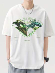 Good And Evil Knight Dragon T-Shirt, Men's 220gsm New Summer Casual Crew Neck Pure Cotton Short Sleeve T-Shirt (1 Pc) - 白色 - 查看 1