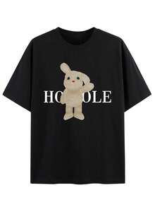 200g Pure Cotton T-Shirt 2025 Summer Ladies New Short Sleeve Pure Cotton Holiday Pattern Short Sleeve Round Neck Couple Wear Small Shirt Tops - 黑色 - 查看 3