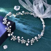 1 件时尚百搭珍珠水晶新娘腰带、头饰、婚纱配饰。适合礼服、派对、圣诞节 - 彩色 - 查看 6