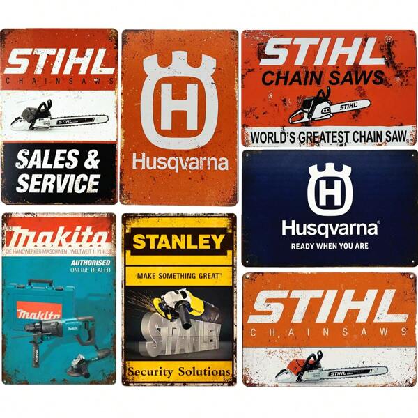 1pc, Electric Tools, Lawn Mowers Metal Tin Sign (8''x12''/20cm*30cm), Vintage Metal Plaque Gas Oil Man Cave Iron Painting Garage Auto Repair Wall Sticker Decor