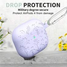 KPOSKLI Floral Engraved Silicone Protective Case For Airpods 4 With Active Noise Cancellation - Shock-Proof Protective Cover With Cleaning Brush And Keychain