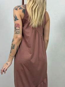 Women's Long Dress In Cotton Knit Aveloz - 巧克力棕 - 查看 5