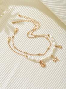 2pcs Bohemian Style Starfish Seashell Anklet For Women, Versatile For Beach Holiday And Daily Wear (Natural Seashells May Vary In Size And Color; Bead Chain Is A Finished Product, And Handmade Beads May Differ Slightly From The Picture)