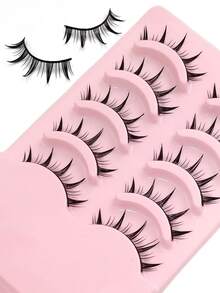 Asiteo 5 Pairs Manga Anime Lashes,Natural Look Faux Mink Lashes,3D Volume And Wispy Eyelashes Korean Japanese Asian Cosplay Eyelashes,For Used Daily Makeup Extension Reusable - 黑色 - 查看 4