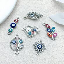 混合 5/6 件合金古银色魔鬼眼系列吊坠配件，适合 DIY 项链、耳环、钥匙扣首饰制作时尚配饰。