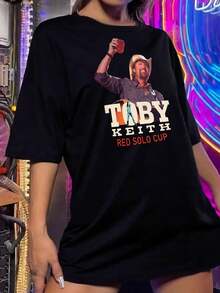 Camiseta de Toby Keith con diseño de vaso rojo Solo Cup para mujer, estilo country americano retro vintage y fuera de la ley - Negro - Ver 2