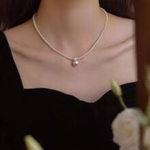 1 pieza Collar de mujer minimalista de perla artificial, diseño único con piedras de circonia, elegante collar de alta gama