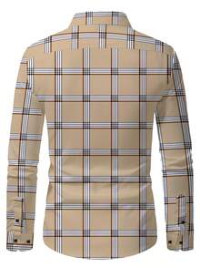 New Fashion Casual Plaid Print Long Sleeve Shirt, Fall - Khaki - View 3