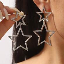Mydear 1 Pair Fashionable Crystal Pentagram Pendant Earrings, Suitable For Women's Everyday Wear - Silver - View 1
