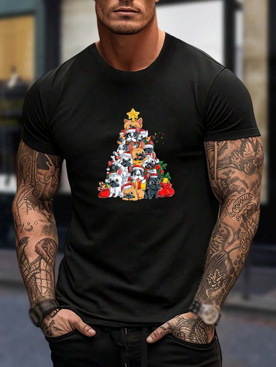 Camiseta divertida de Bulldog Francés Navideña - Regalo Navideño para Amantes de Perros - Camiseta Festiva de Bulldog Navideño - El Mejor Regalo Navideño para Padres de Mascotas - Camiseta Navideña para Perros para Hombres y Mujeres - Negro - Ver 1