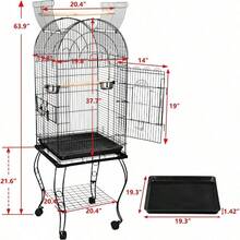 Jaula de aves de 63,5 pulgadas mediana con tapa abierta, jaula para periquito, loro, cacatúa y conure de mejillas verdes con soporte desmontable y ruedas giratorias - 1 - Ver 4