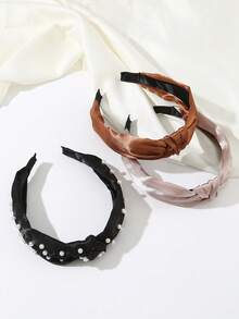 3 Stücke Damen Boho-Stil einfache Einfarbige & Blumen-Muster Perlenhaarband, geeignet für den täglichen Gebrauch