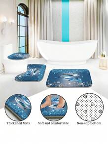 1 Stück/4 Stück Delfin Muster Multi-Funktionale Dekorative Wasserdichte Duschvorhang mit 12 Haken, rutschfeste Badematte, U-förmige Toilettenvorleger und runde Toilettenabdeckung, Badezimmer-Set für alle Badszenarien, Badezimmer-Accessoires Schulanfang