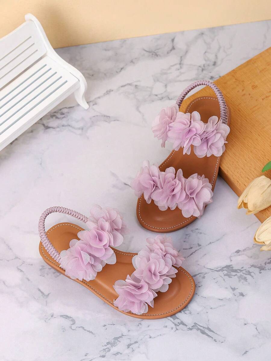 Giày thường ngày lưới hoa co giãn cho bé gái mùa hè, màu trắng - Màu tím - Xem 1
