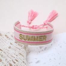1 Peça Pulseira Bordada Criativa Vintage com a Letra "SUMMER", Pulseira de Amizade Estilo Boho Praia, Adequada para Família, Amigos, Estudantes, Férias, Presentes, Praia, Viagem, Festa