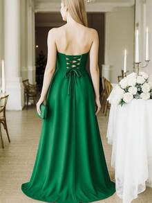 Olive Green Pink Or Black Bridesmaid Dress With SLEEVES For Bridesmaids Graduations Events Day And Night Events - 墨綠色 - 查看 2