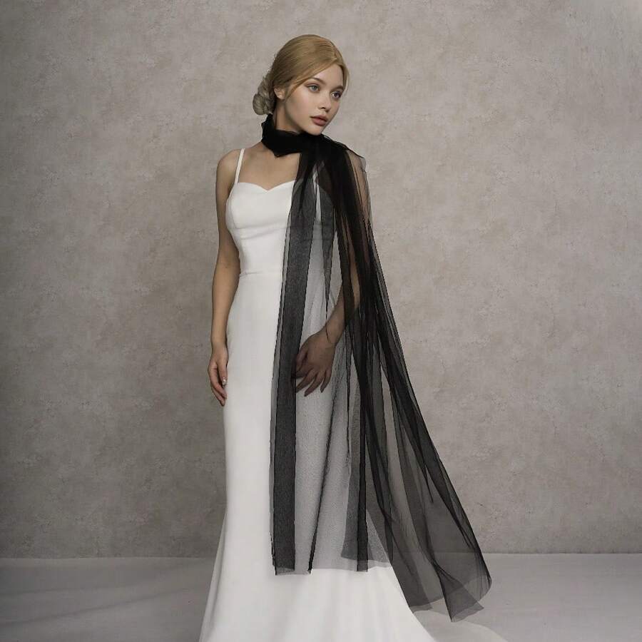 1 Peça Xale Longo de Tule Minimalista Feminino, Acessório Versátil para Festa, Casamento, Bolero