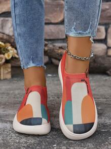 2024 Spring & Autumn New Painted Canvas Shoes For Women, Fashion Versatile Mother Shoes, Slip-On Slouchy Loafers, Anti-Slip Casual Shoes