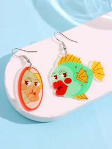 1 Pair Fashionable & Exquisite Creative Unique Exaggerated Whimsical Asymmetric Little Fish Acrylic Dangle Earrings For Women, Versatile For Everyday, Party, Holiday And Commute