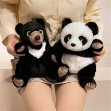 Juguete de peluche de oso negro y panda gigante de 23cm/9.05in realistas - Animales de peluche de calidad de museo con patas movibles, dúo de especies en peligro de extinción para decoración de vida silvestre y regalo de conservación, decoración especial de la habitación, regalo de cumpleaños para niños, regalo festivo