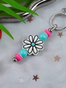 1 件夏日清新粉色和白色花卉硅胶水晶球、仿珍珠圈、可拆卸钥匙扣、包包吊坠、防丢失钥匙扣、送给朋友、家人、女朋友的礼物、汽车配件包包饰品 - 彩色 - 查看 5