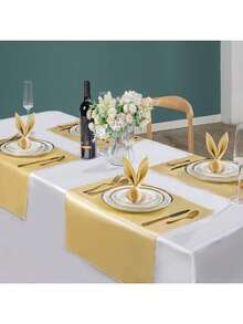 6/12/16/24 片装金色缎面餐巾，16.93*16.93 英寸，装饰餐巾，方形餐巾，丝滑优雅的婚礼餐巾，适用于餐厅、宴会、毕业典礼、情人节、生日派对、婚礼、新婚宴及其他餐桌装饰场合。