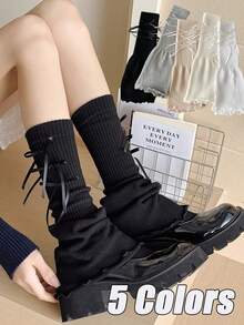 2025新款夏季薄款针织宽腿套，蝴蝶结叠穿腿套，夏季小腿套，Y2K风格，舒适保暖