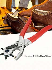 1pc 6-Hole Leather Punch Pliers, Leather Belt Hole Puncher, Punching Machine/Round Hole Puncher - Red - View 4