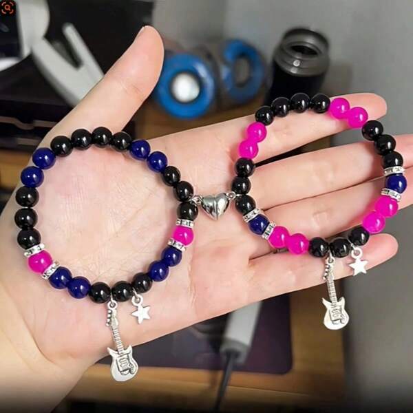 European And American Star Guitar Beaded Stone Couple Bracelets For Women'S Valentine'S Day Gifts,Mom,Mother,Mother's Day,Gift