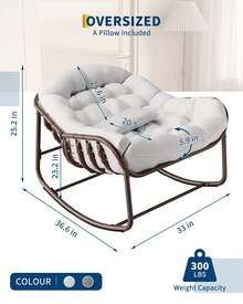 Studyset Outdoor Rocking Chair,Oversized Comfy Patio Chair Oversized Wicker Lounge Chair With Cushion And Metal Frame,Patio Rattan Egg Rocker For Balcony Backyard Porch Bedroom - 白色 - 查看 4