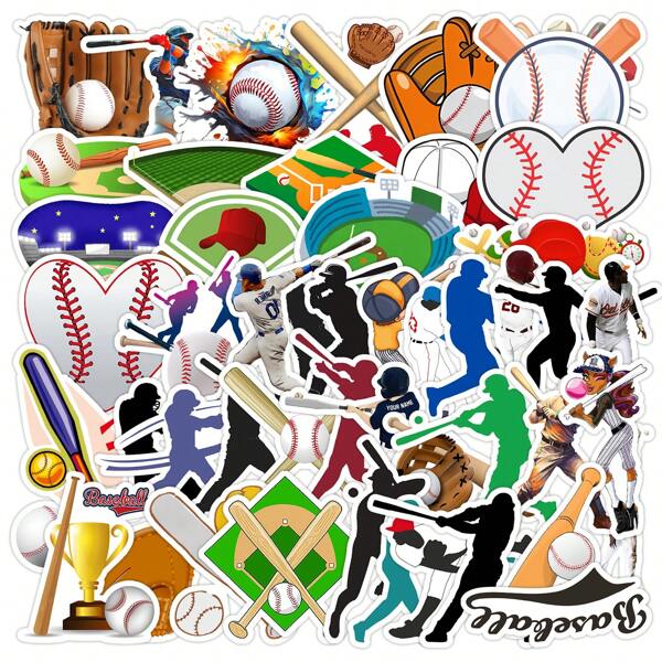 50 adesivos de beisebol, adesivos de vinil estéticos para scrapbook, diário, laptop, para-choque, skate, garrafas de água, computador, telefone, desenho animado, capacete, adesivos de carro