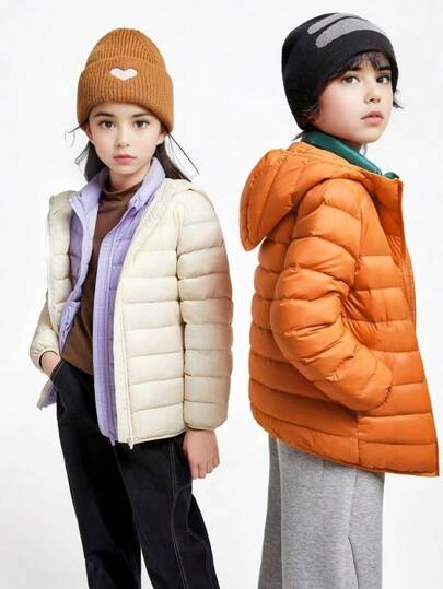 Annil 童装：女童女童男童男孩成人青少年保暖短款羽绒服远红外加热三防连帽外套冬季