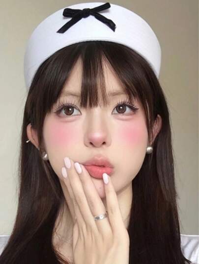 1pc Bow Sweet Cute Folding Brim Hat, Versatile Korean Style Beret Hat, Summer