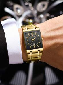 VA VA VOOM 1 Stück Herrenuhr, modisches quadratisches Zifferblatt, Edelstahlarmband 41mm, Luxus Business Stil Herrengeschenk, Uhr mit Original Quarzwerk, Gold & Roségold & Schwarz, Outdoor Sport Arbeits Uhr
