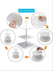 1 套 3 层白色蛋糕架、饼干托盘和纸杯蛋糕塔，非常适合在婚礼、毕业派对和其他场合装饰蛋糕、圣诞节/婚礼/节日必需品/厨房配件/花园/花园装饰/露营/卧室装饰/房间装饰/旅行必需品/卧室装饰/家居/婚礼装饰 - 彩色 - 查看 13