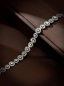 1 pieza Pulsera decorativa minimalista con cadena ovalada bañada en oro blanco de 18 K y piedras de circonita, adecuada para uso diario de mujer