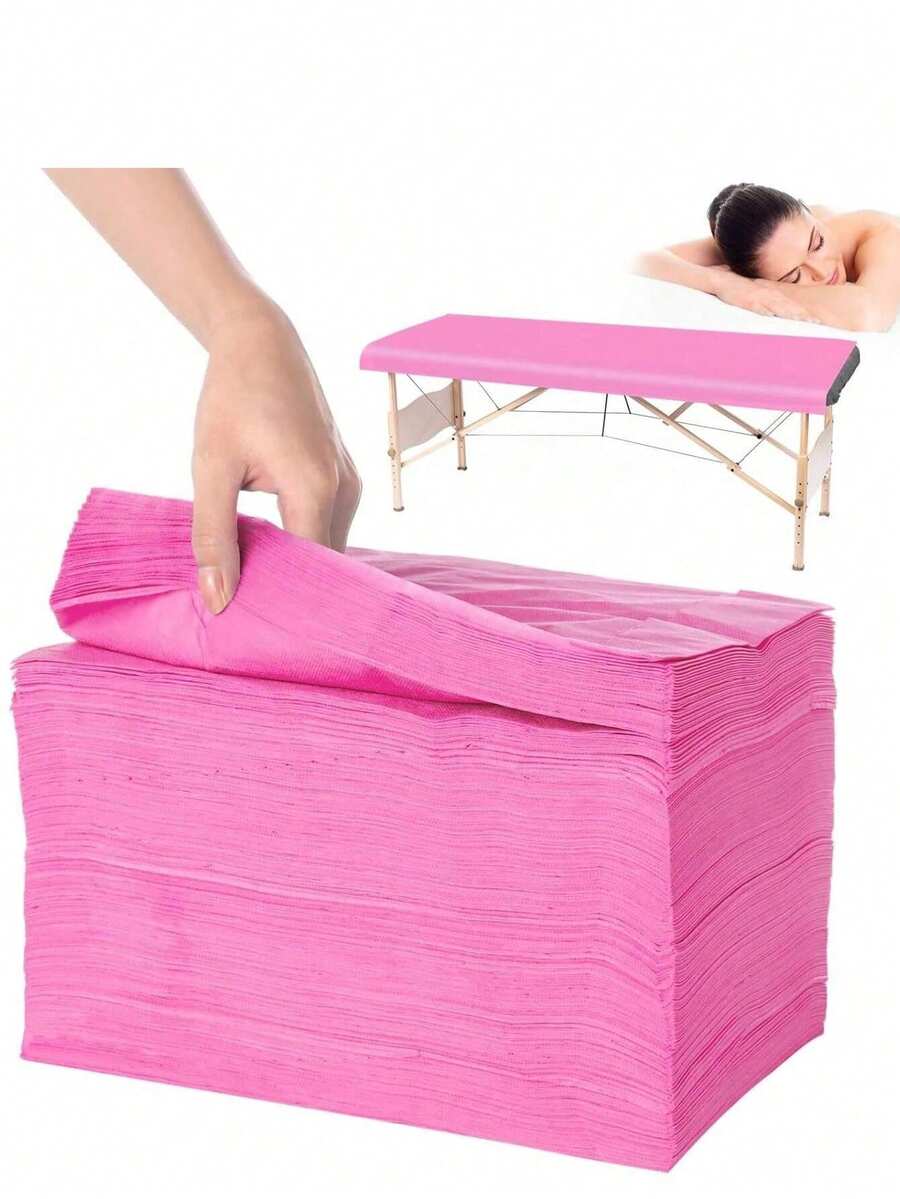 100pcs/Pack 31" X 71" Disposable Massage Bed Sheets, Non-Woven Fabric SPA Bed Cover, Breathable For Massage, Beauty, Tattoo (Pink) - Multicolor - View 1