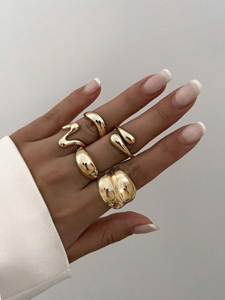 Set de 5 anillos ajustables de metal líquido retorcidos para mujer, aptos para uso diario, gran regalo para amigos y familiares