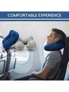 1 chiếc gối hỗ trợ cổ hình chữ U bơm hơi di động, gối du lịch polyester phong cách thường ngày, vỏ gối có thể tháo rời, có khóa kéo, dành cho người ngủ nghiêng, lý tưởng cho máy bay, ô tô, ngủ trưa, gối bơm hơi thích hợp cho du lịch và văn phòng Phụ kiện du lịch - Màu xanh hải quân - Xem 7