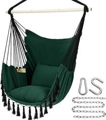 Y- Stop Hammock Chair Hanging Rope Swing Chair, Max 500 Lbs, 2 Seat Cushions Included, Removable Steel Spreader Bar With Anti-Slip Rings, Hardware Kit-For Indoor Or Outdoor(Dark Grey) - Green - View 12