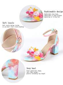 Sandalias con tacón grueso, puntera cuadrada y decoración floral para mujer, estilo dulce y elegante para boda, fiesta en primavera/verano