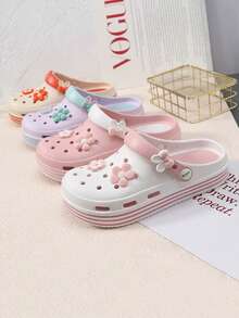 Teenage Girls Hollow Flower Decor Sandals, EVA Floral Cute & Fashionable Garden Shoes, Beach Slippers, Suitable For Indoor & Outdoor Wear