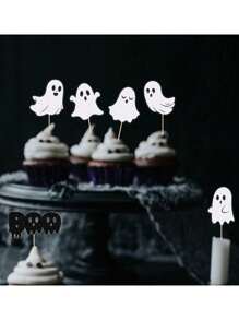 24 件万圣节鬼形蛋糕装饰、鬼形蛋糕装饰、生日派对装饰纸杯蛋糕签、节日家庭聚会派对用品、万圣节甜点蛋糕装饰 - 彩色 - 查看 1