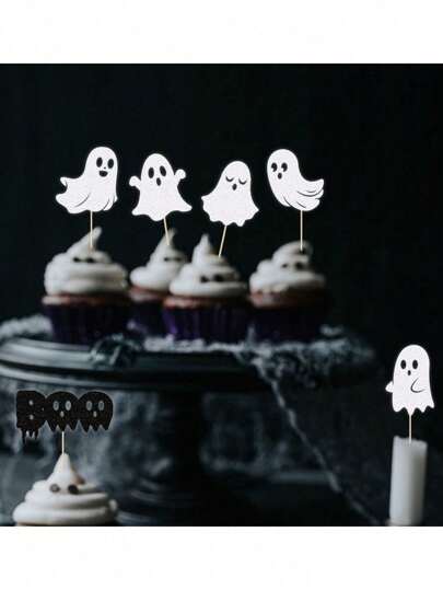 24 件万圣节鬼形蛋糕装饰、鬼形蛋糕装饰、生日派对装饰纸杯蛋糕签、节日家庭聚会派对用品、万圣节甜点蛋糕装饰