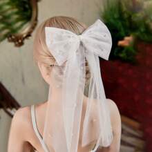 1 Peça Véu de Noiva com Decoração de Pérolas Falsas e Laço, Acessório de Festa de Casamento Feito à Mão com Contas, Presente do Dia dos Namorados